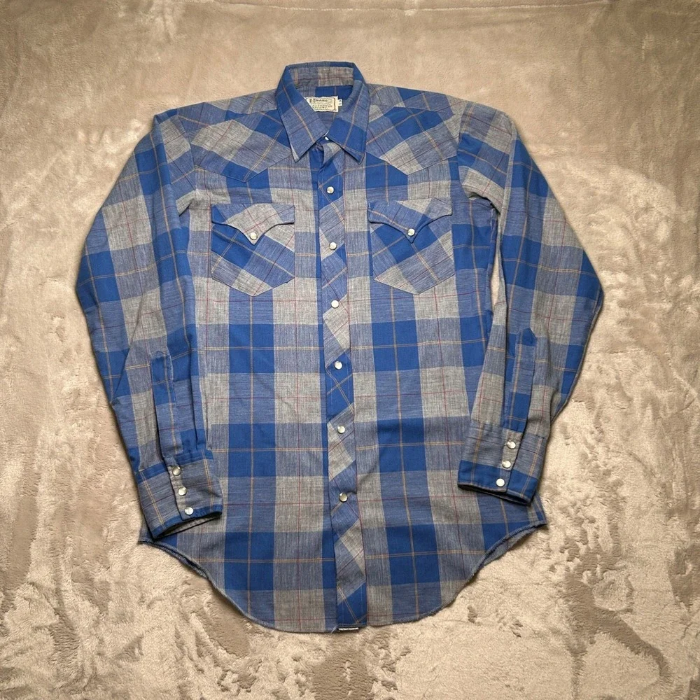 Vtg 60s H Bar C California Ranchwear Pearl Snap Shirt Mens 15 Plaid Western USA